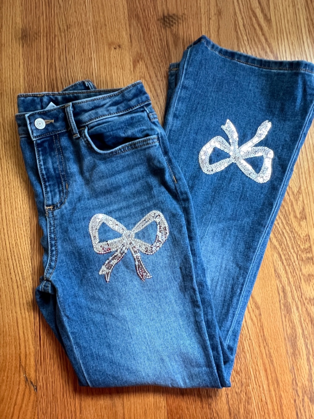 Jumping Beans Girls' High Rise Embellished Flare Jeans